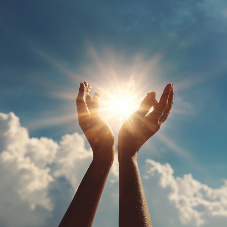 Hands raised toward the sun